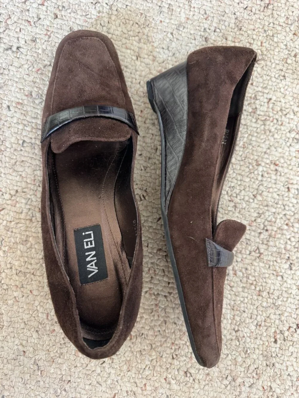 Vaneli Chocolate Brown Suede Wedge Loafer Slip on Shoes Sz 9.5